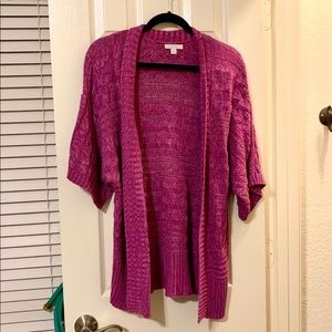New York & Co. Dolman Marled Magenta Open Cardigan